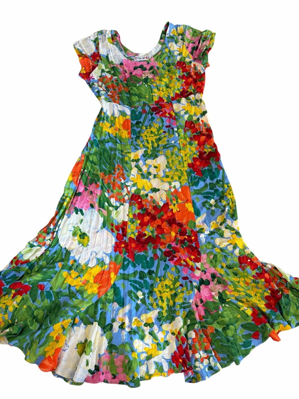 Vintage Jams World Bright Multi-Color Floral Maxi Dress Hawaii Size M - Picture 3 of 7